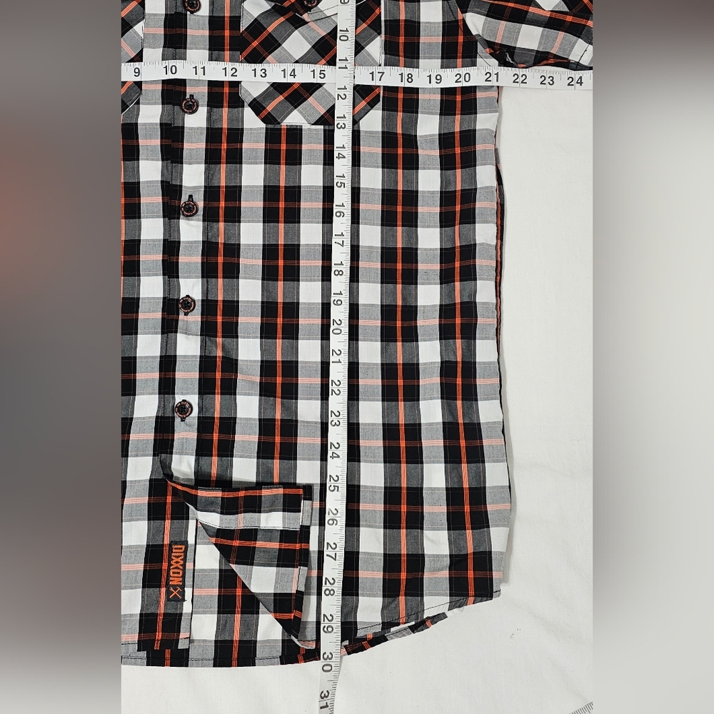 Dixxon Route 66 Plaid Button Up Shirt Mens M Black White Orange Bamboo Blend - Picture 6 of 8